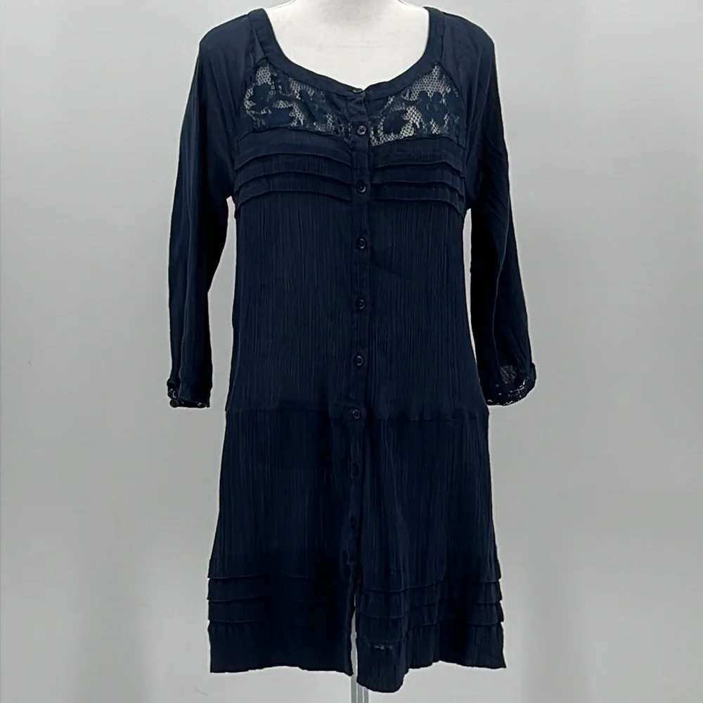 Free People Lace Bodice Crinkle Dress in Blue - Size Small